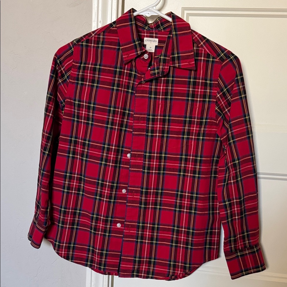 J Crew Crewcuts Red Stewart Plaid Shirt Youth Button Up Shirt Christmas Sz 10 M